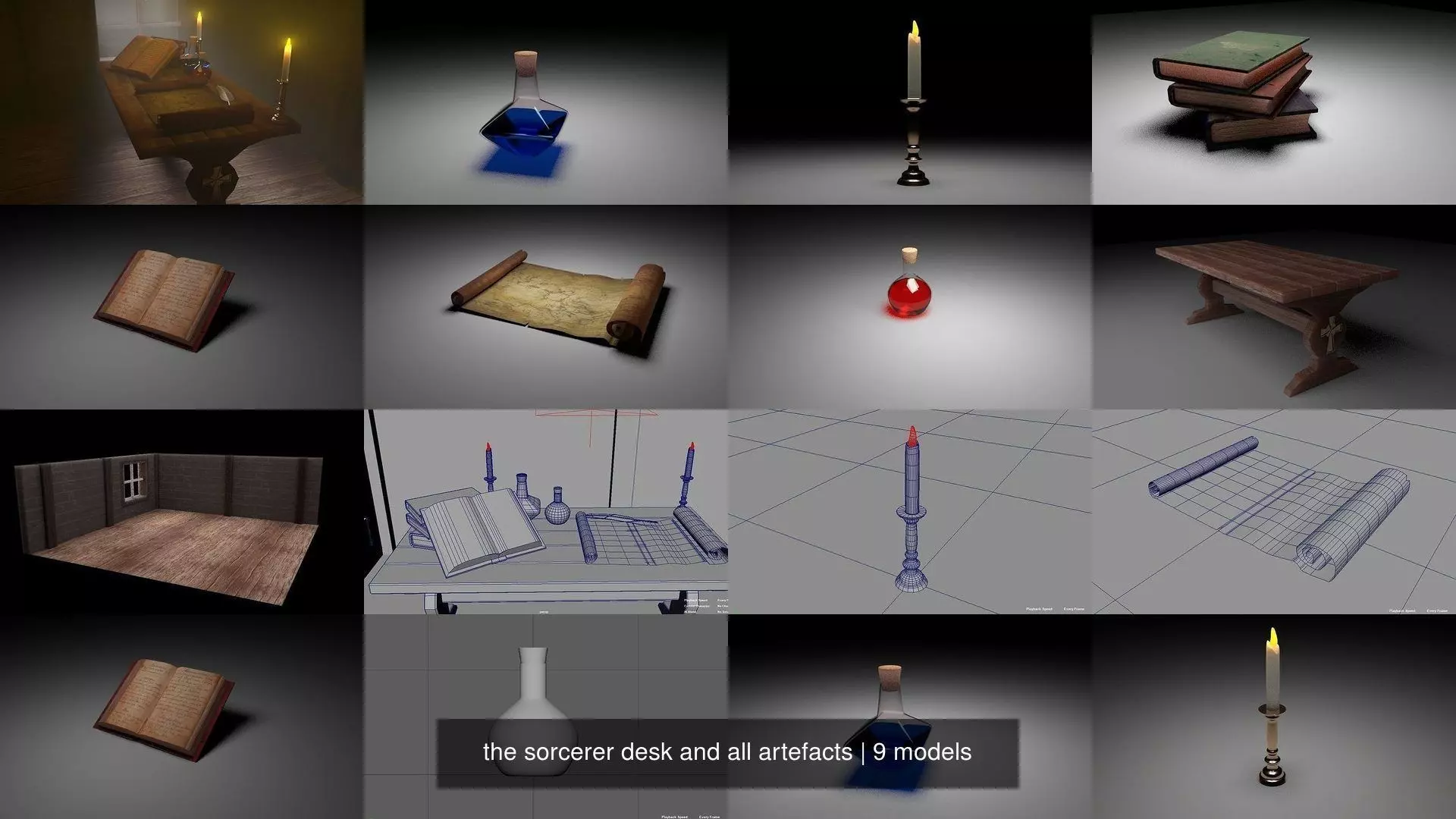 the sorcerer desk and all artefacts 3D Model Collection_0