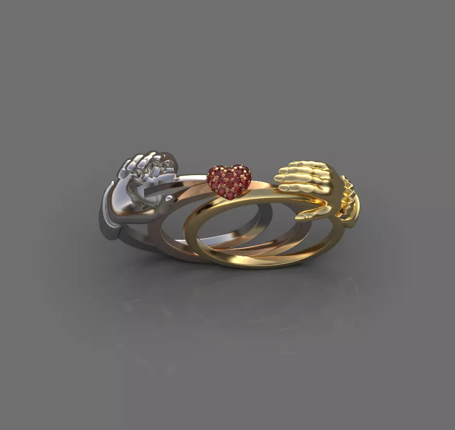 Gimmel Ring Hands Fede ring 3D print model_0