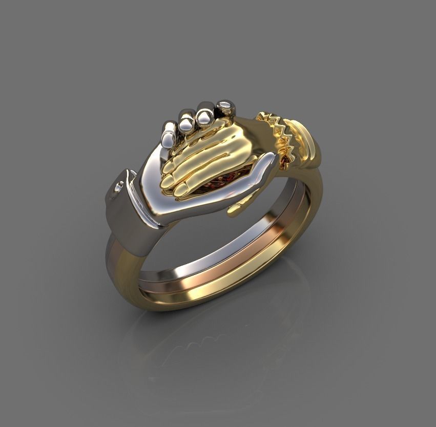 Gimmel Ring Hands Fede ring 3D print model_1