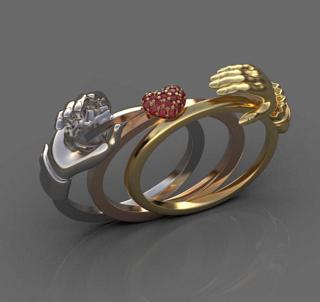 Gimmel Ring Hands Fede ring 3D print model_9