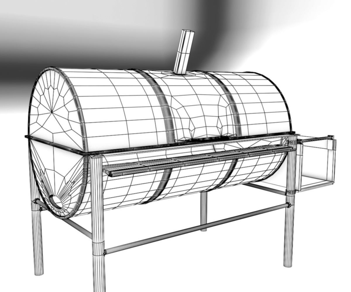 Oil Drum Grill Low-poly 3D model_8