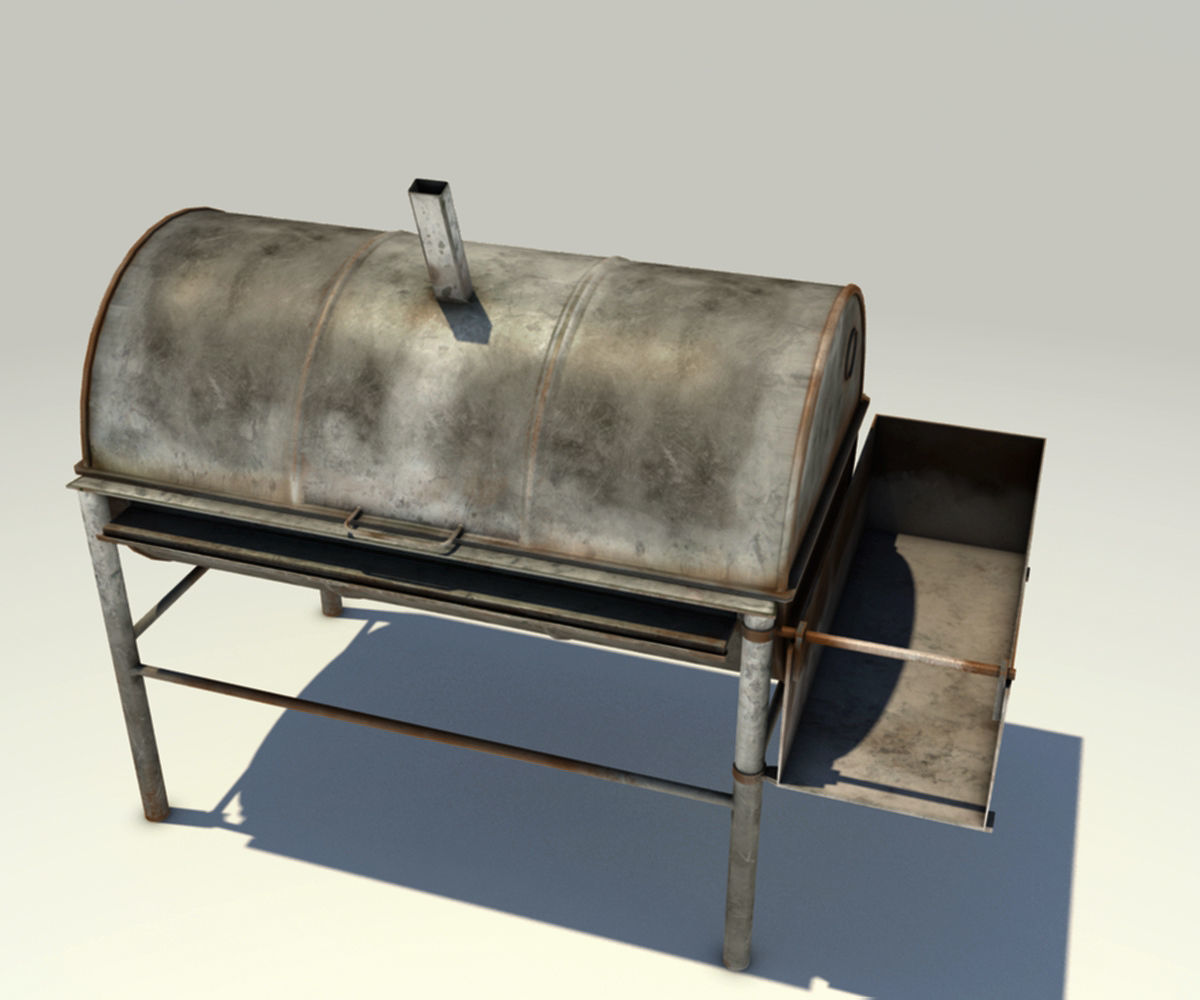 Oil Drum Grill Low-poly 3D model_1