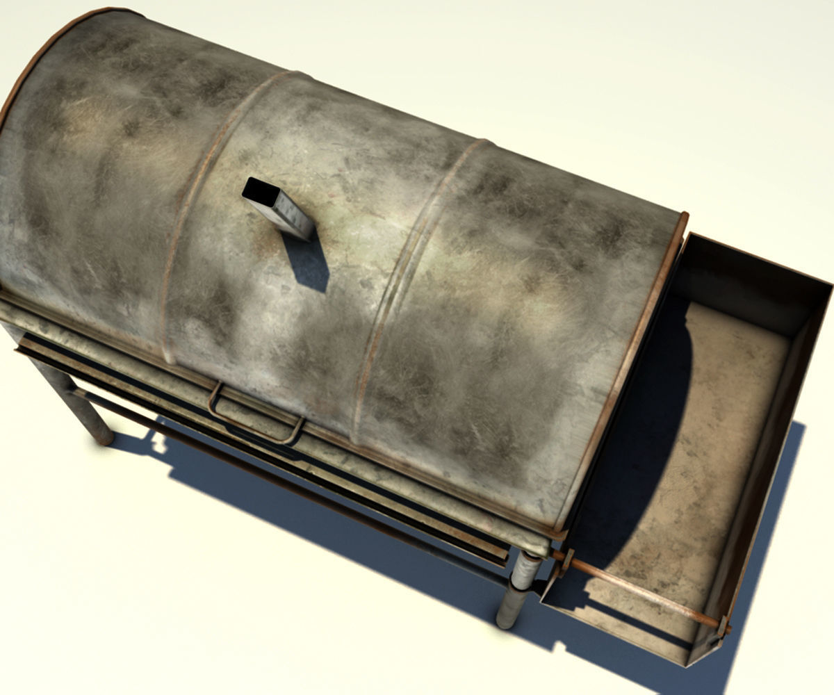 Oil Drum Grill Low-poly 3D model_4
