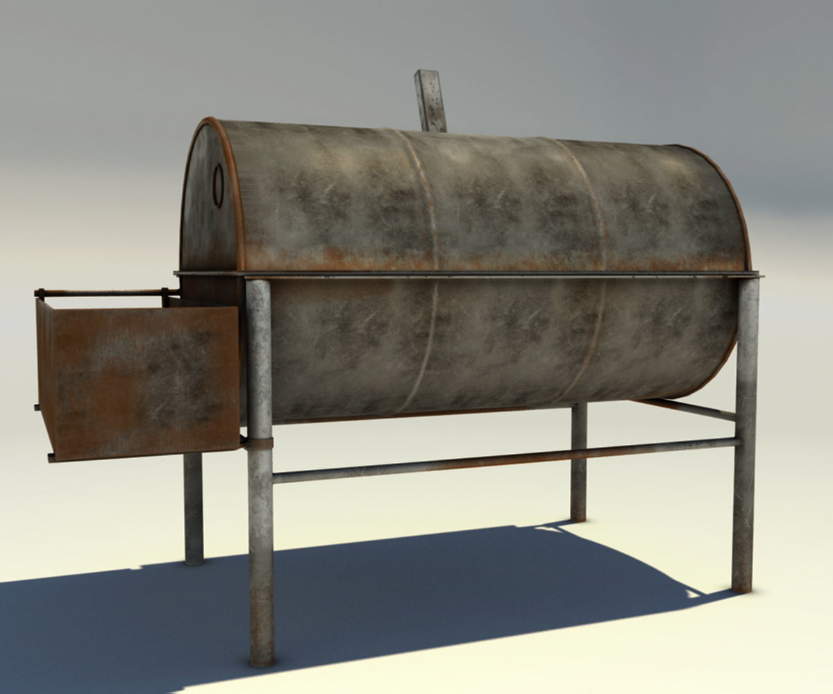 Oil Drum Grill Low-poly 3D model_2