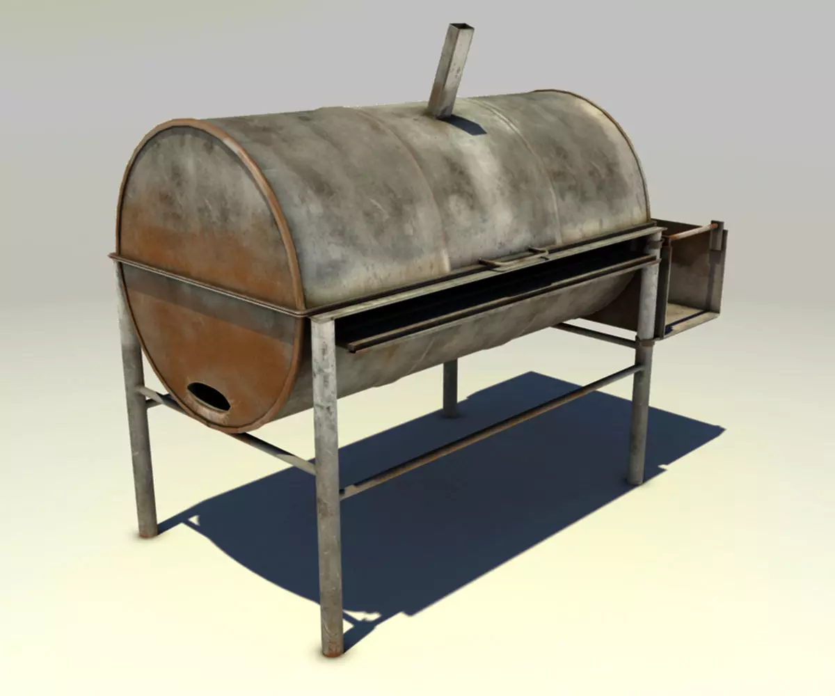 Oil Drum Grill Low-poly 3D model_0