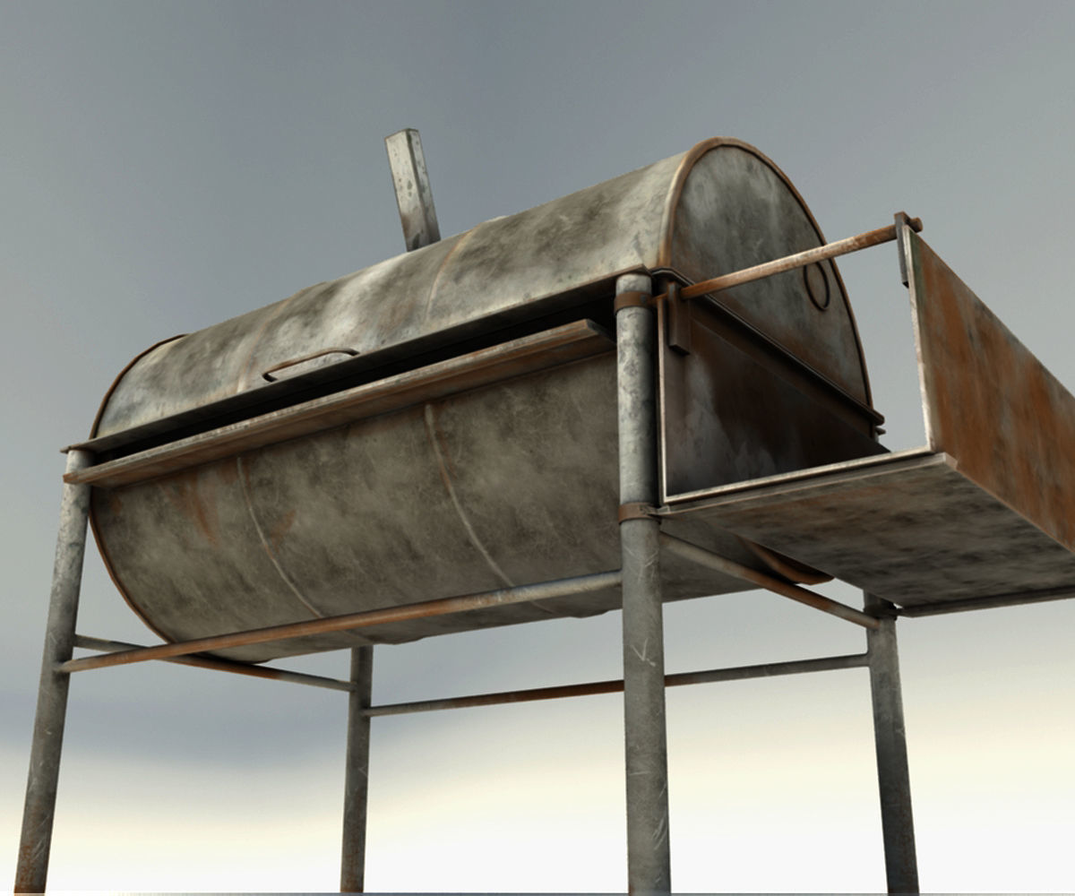Oil Drum Grill Low-poly 3D model_5