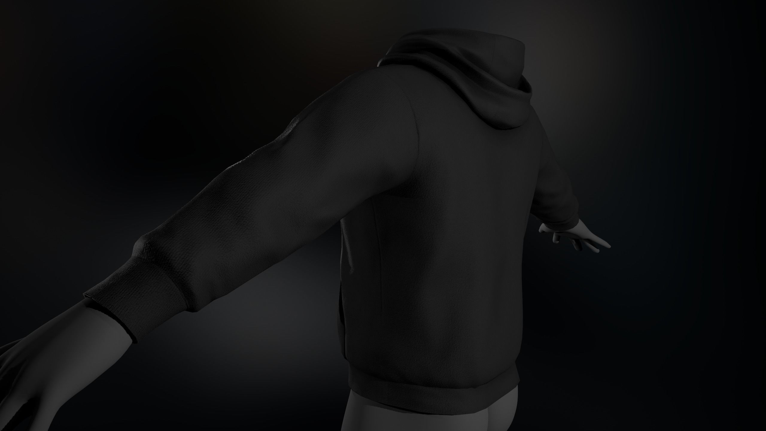 Black Winter Hoodie Low-poly 3D model_13
