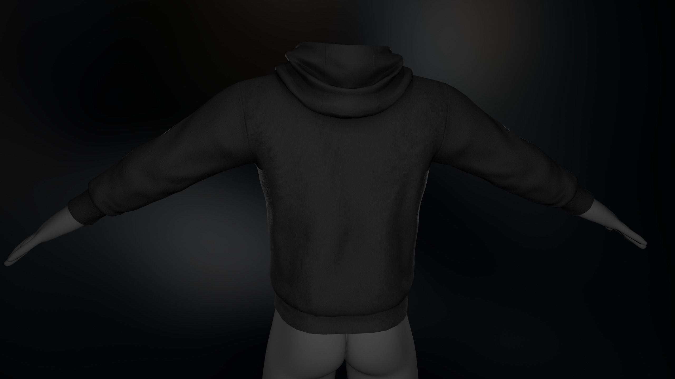 Black Winter Hoodie Low-poly 3D model_4