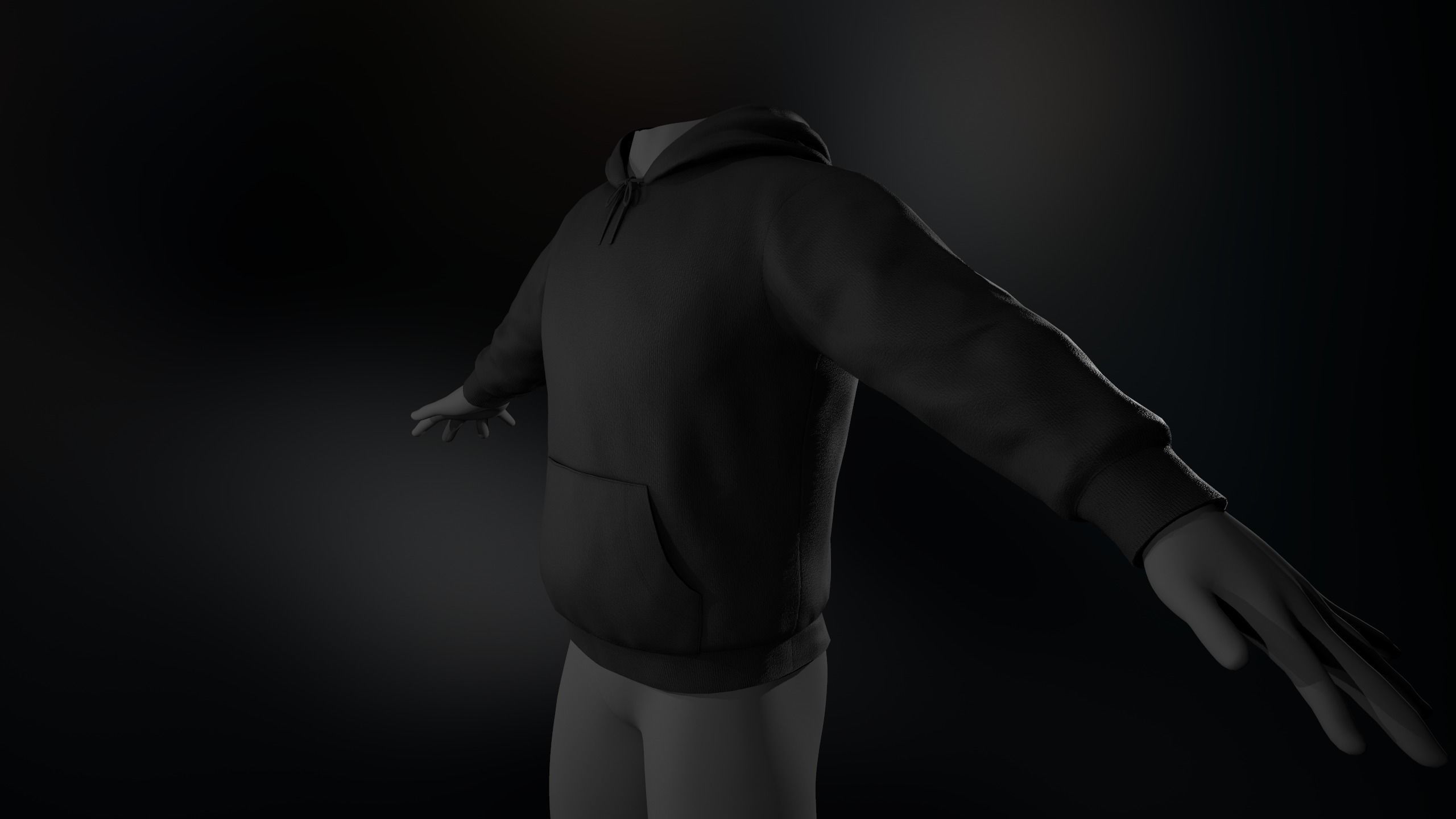 Black Winter Hoodie Low-poly 3D model_2