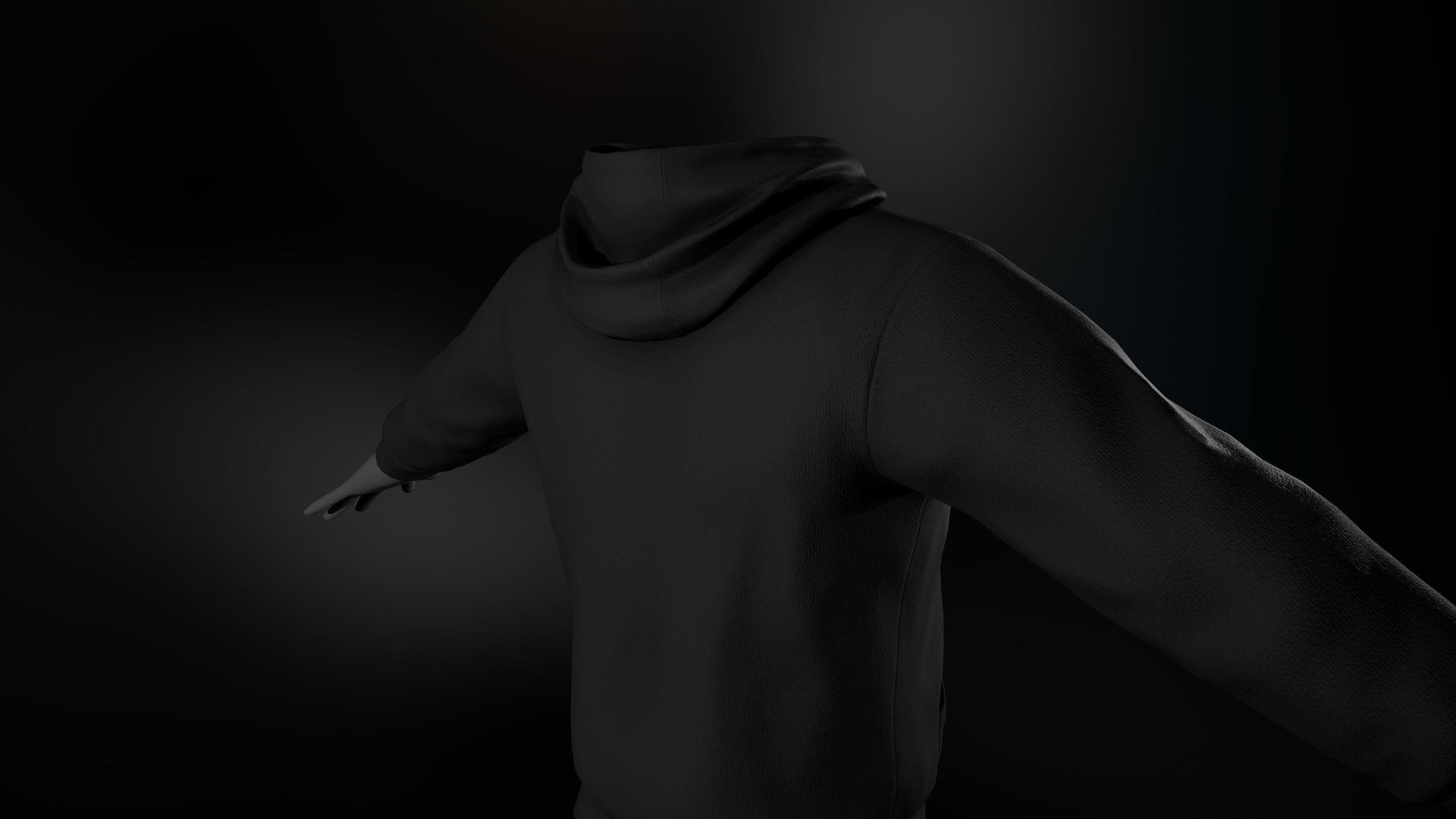 Black Winter Hoodie Low-poly 3D model_5