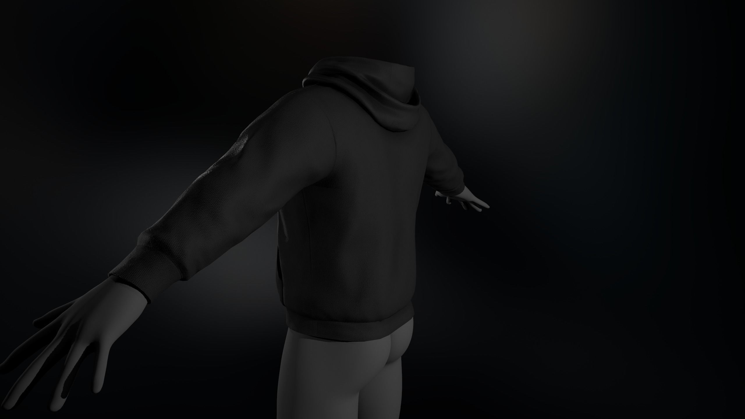 Black Winter Hoodie Low-poly 3D model_3