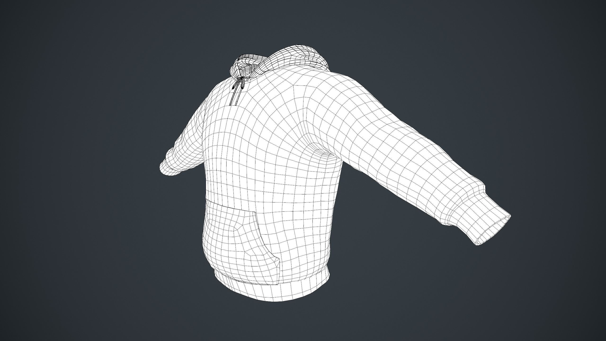 Black Winter Hoodie Low-poly 3D model_18