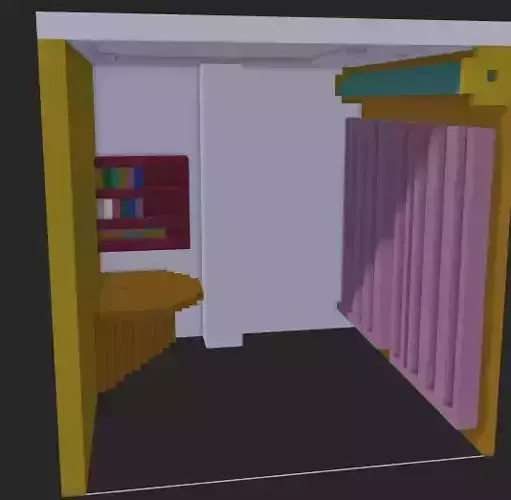 The room with curtains and desk