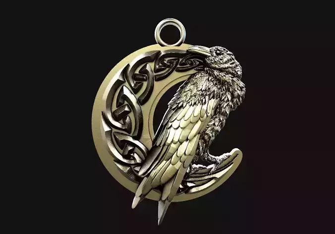 Crow and moon pendant