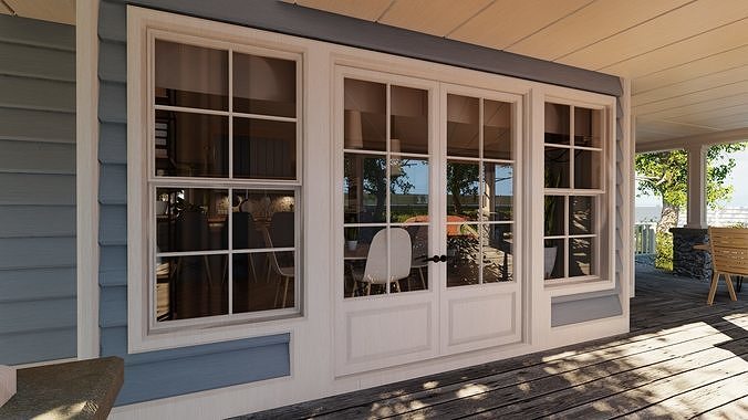 Classic style porch house doors and windows pack Low-poly 3D model 5