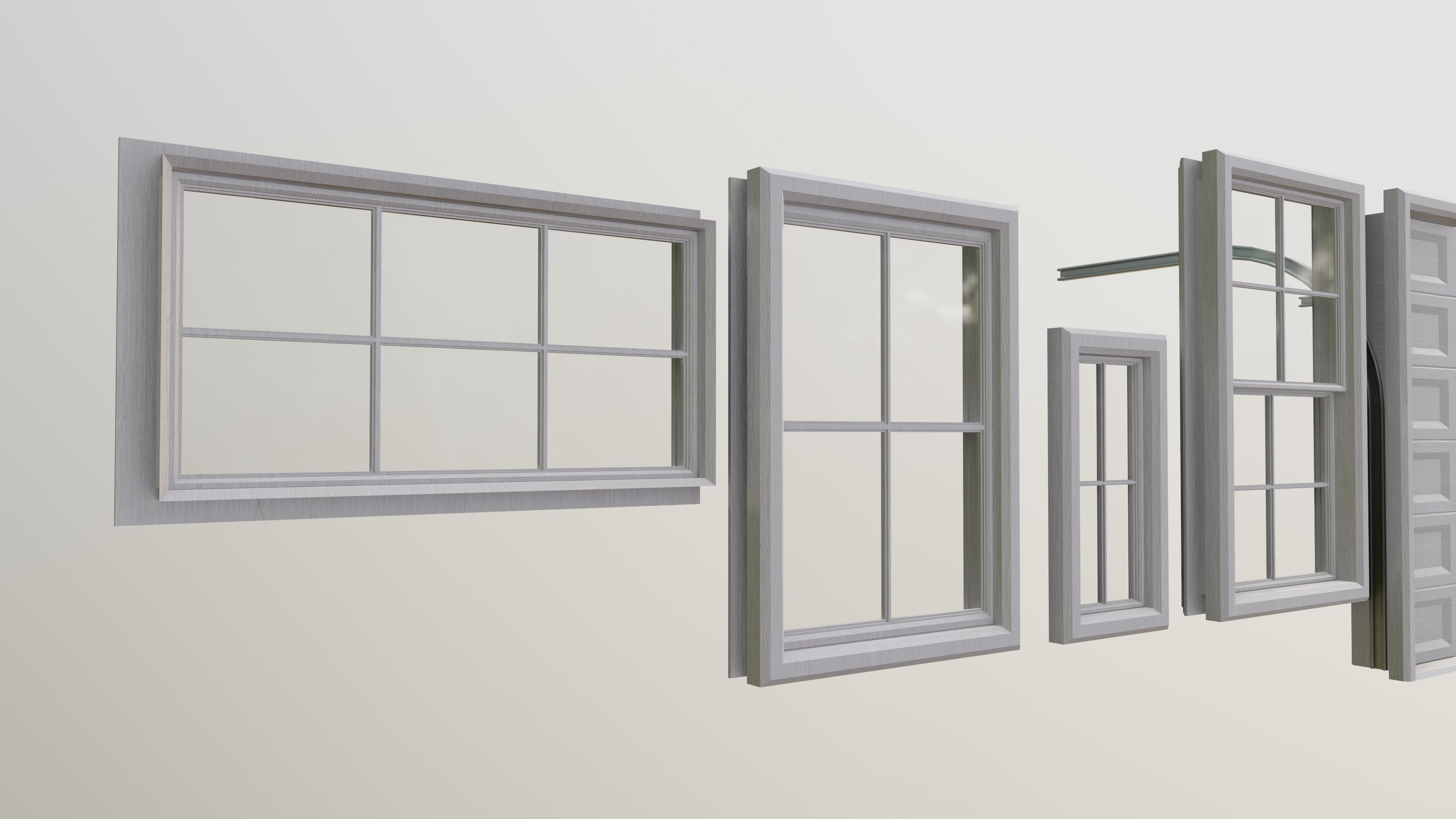 Classic style porch house doors and windows pack Low-poly 3D model_6