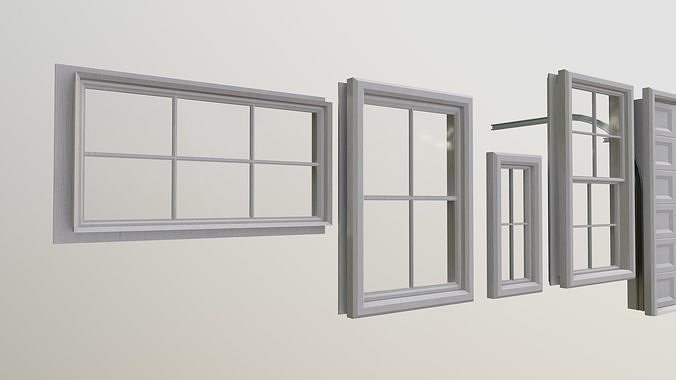 Classic style porch house doors and windows pack Low-poly 3D model 6