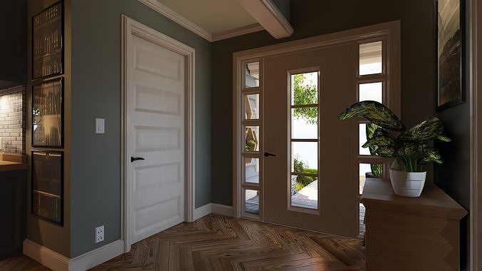 Classic style porch house doors and windows pack Low-poly 3D model 3