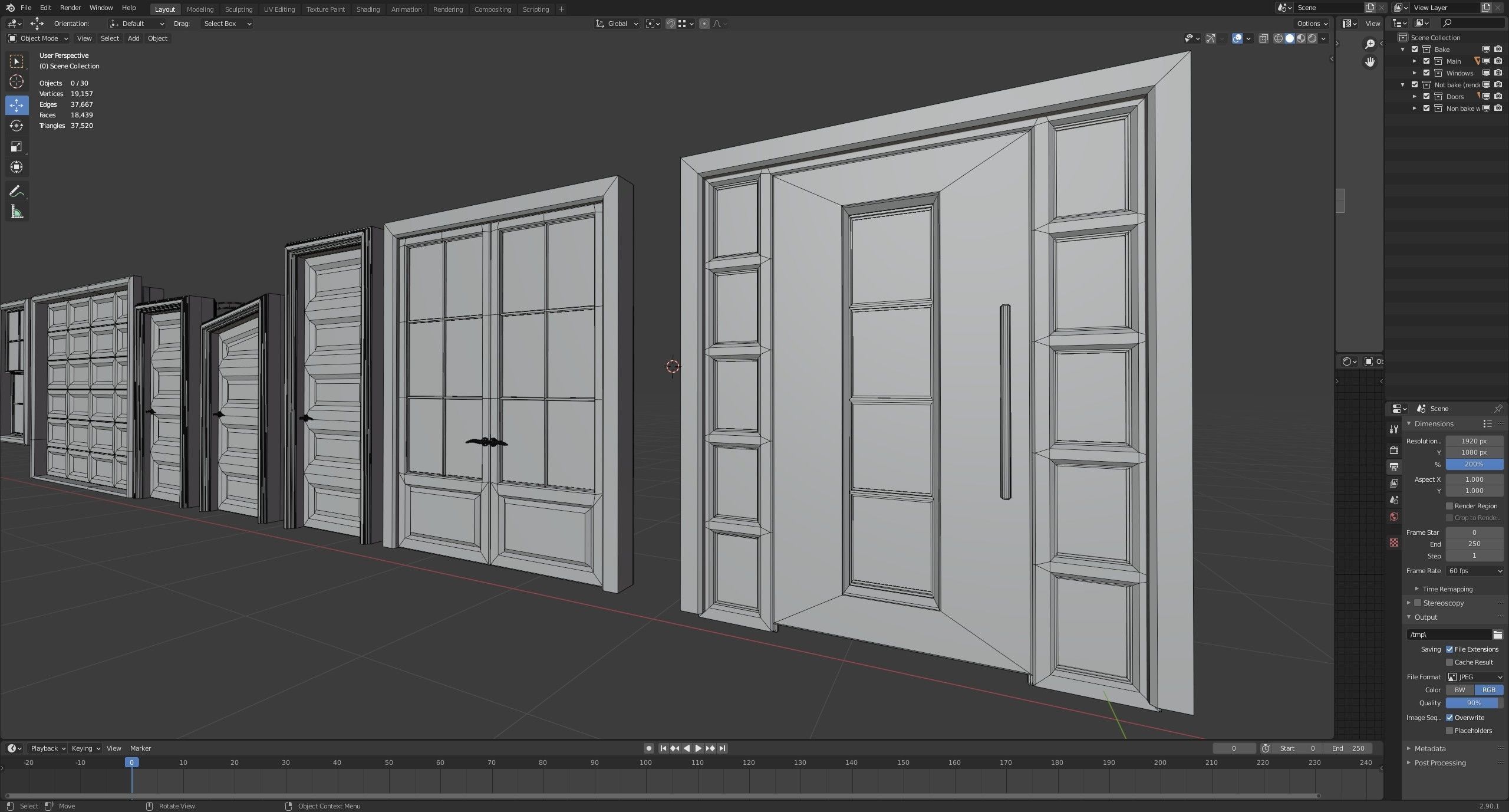 Classic style porch house doors and windows pack Low-poly 3D model_14