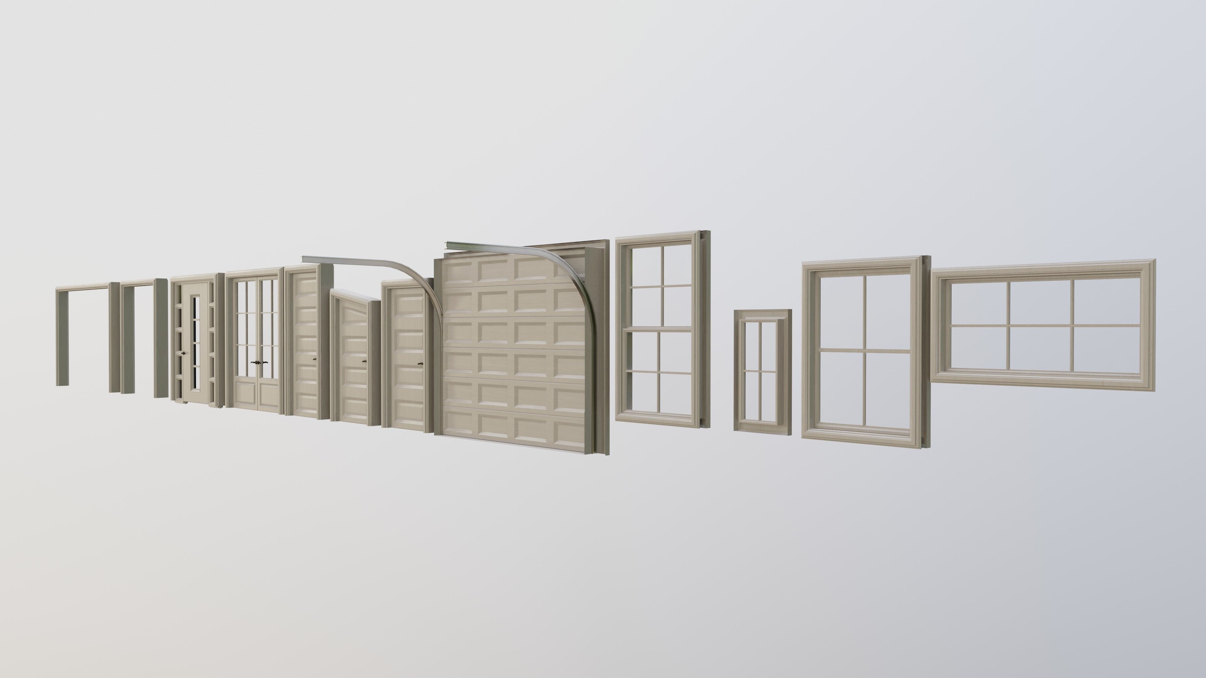 Classic style porch house doors and windows pack Low-poly 3D model_4