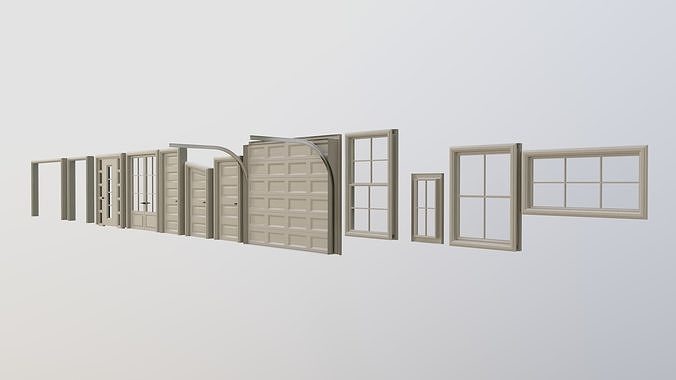 Classic style porch house doors and windows pack Low-poly 3D model 4