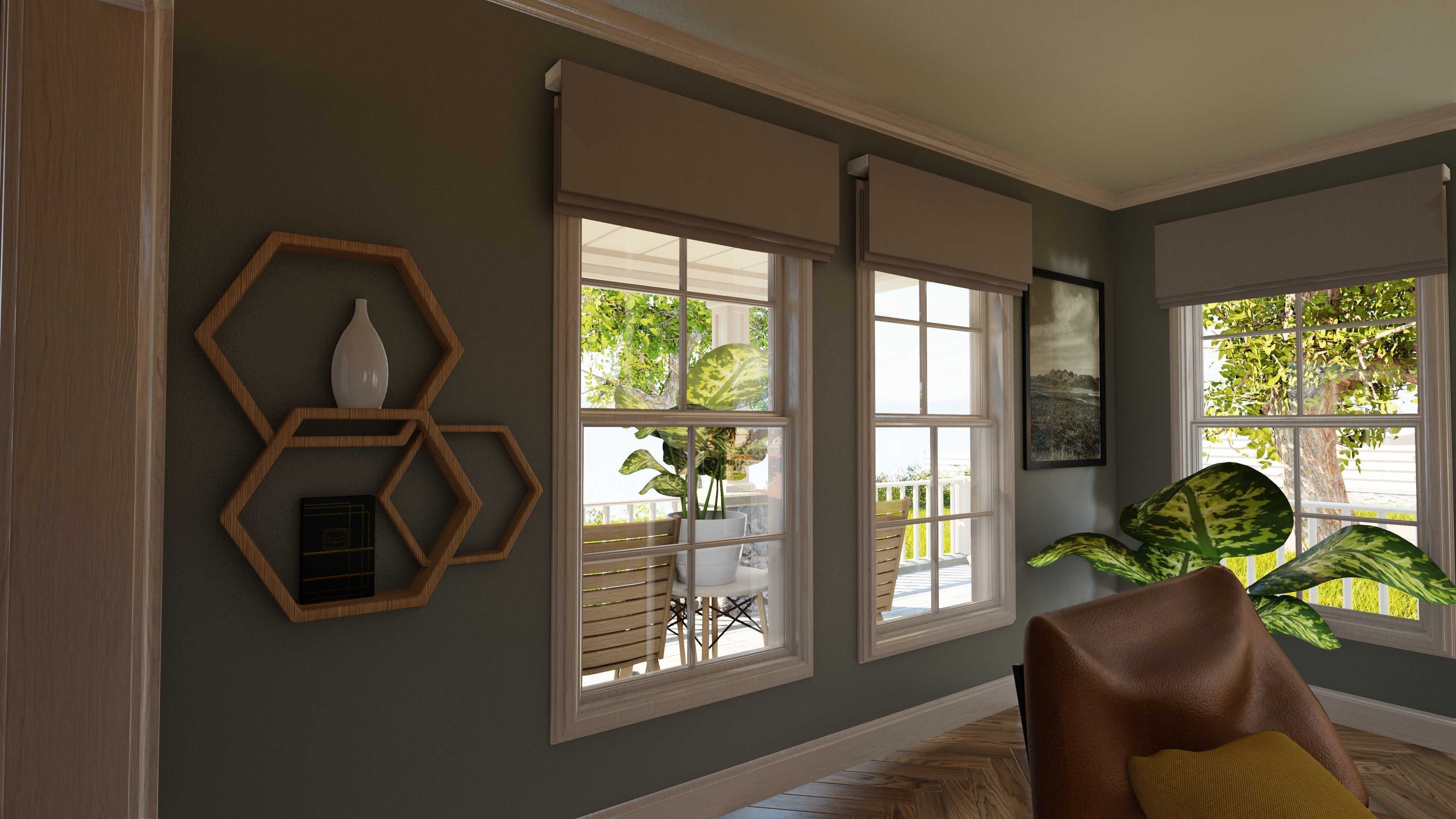 Classic style porch house doors and windows pack Low-poly 3D model_7