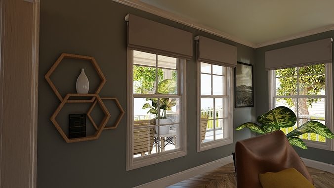 Classic style porch house doors and windows pack Low-poly 3D model 7