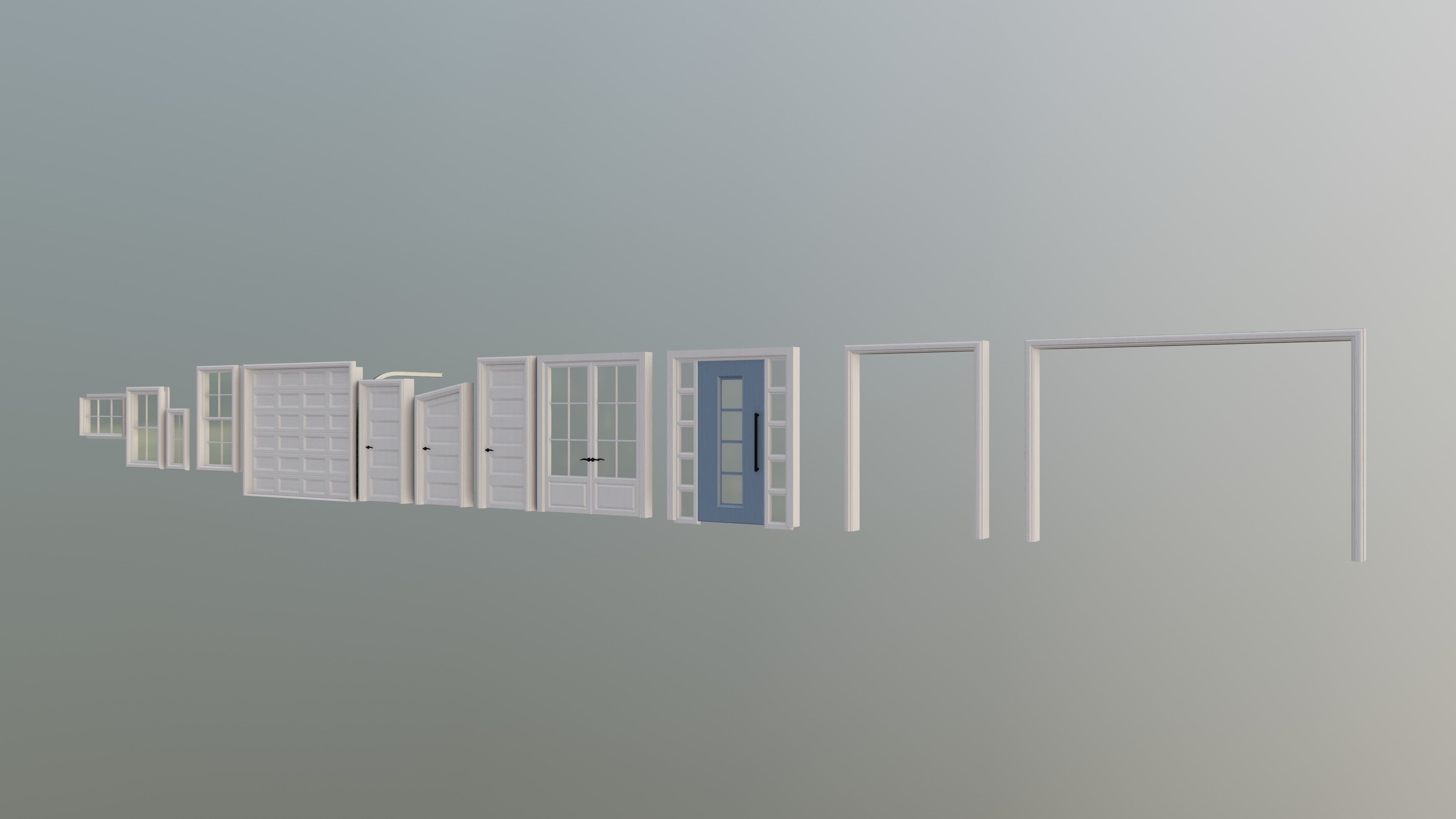 Classic style porch house doors and windows pack Low-poly 3D model_2
