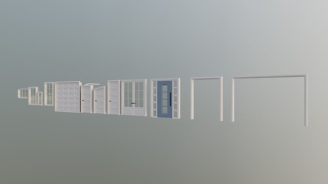 Classic style porch house doors and windows pack Low-poly 3D model 2