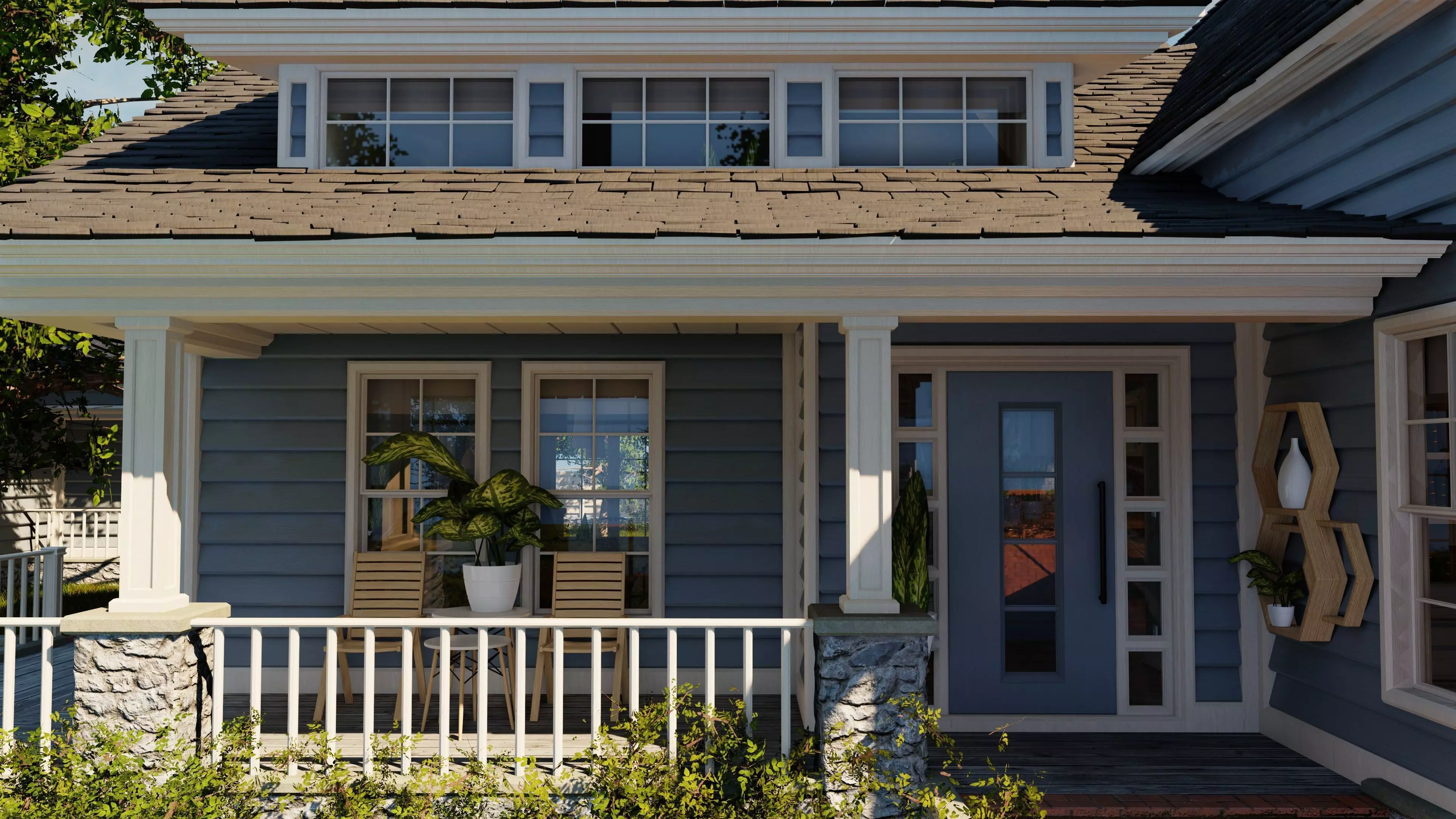 Classic style porch house doors and windows pack Low-poly 3D model_0