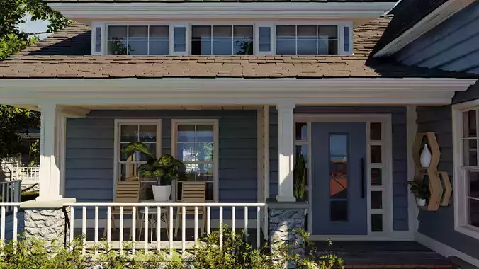 Classic style porch house doors and windows pack Low-poly 3D model