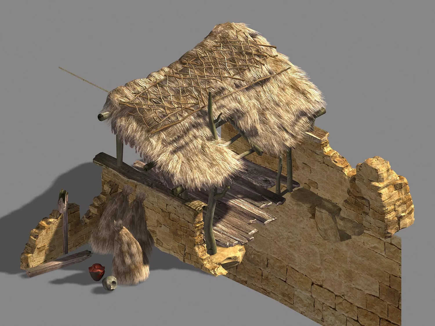 Axe Gang-Mud House-Thatched House 3D model_0