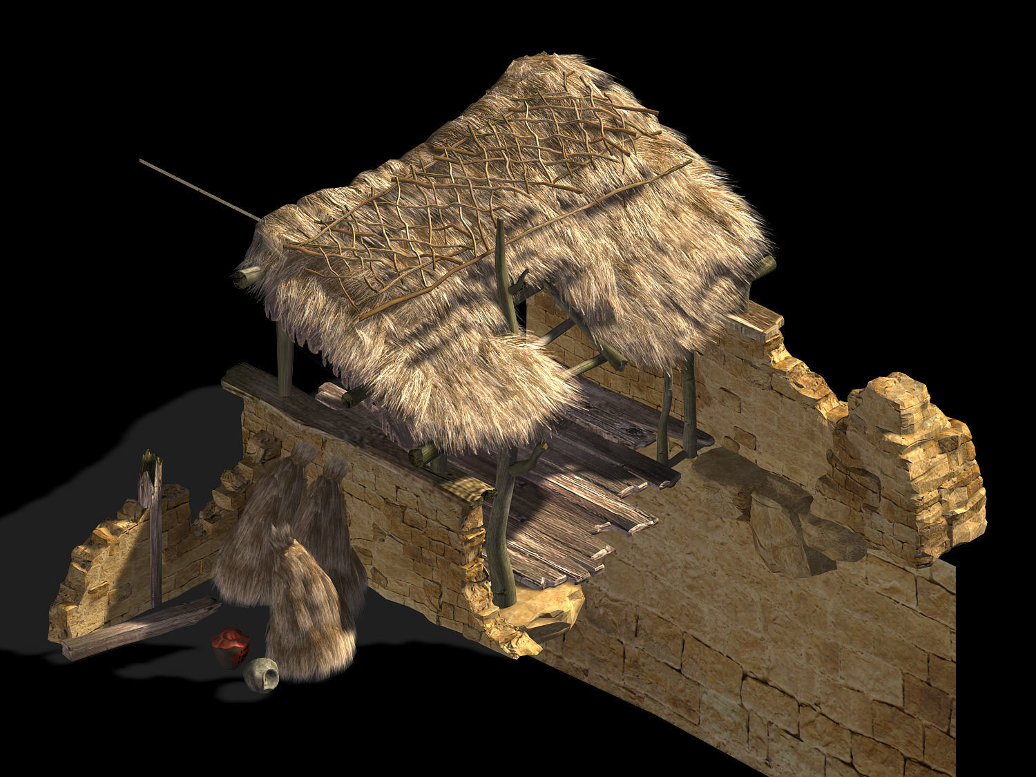 Axe Gang-Mud House-Thatched House 3D model_1