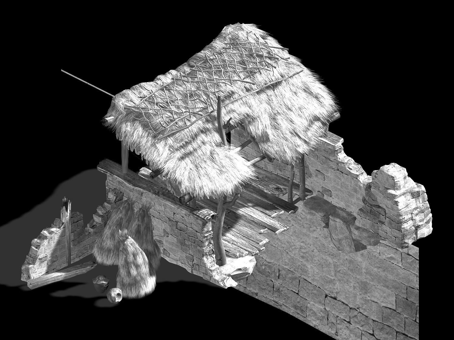 Axe Gang-Mud House-Thatched House 3D model_2