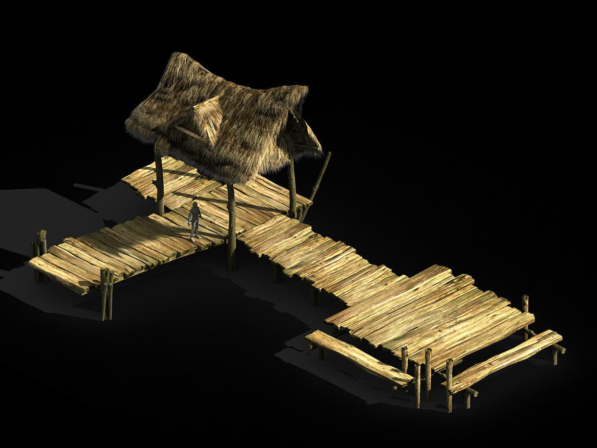 Port-straw shed-wooden bridge 20 3D model_1