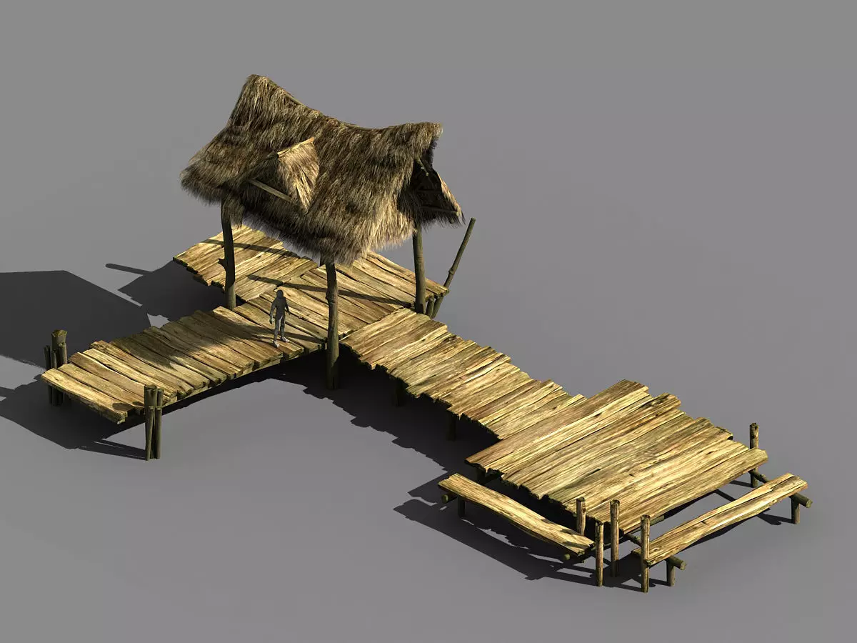 Port-straw shed-wooden bridge 20 3D model_0