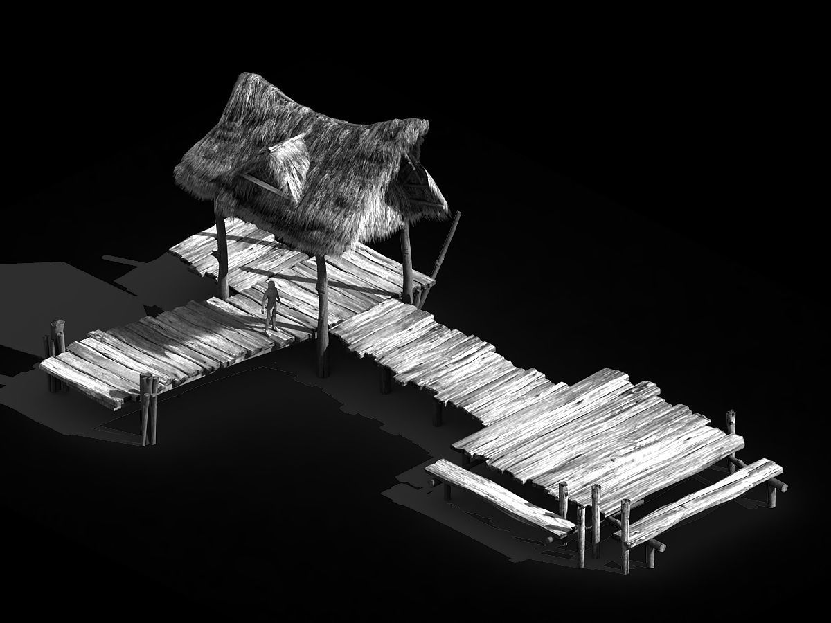 Port-straw shed-wooden bridge 20 3D model_2