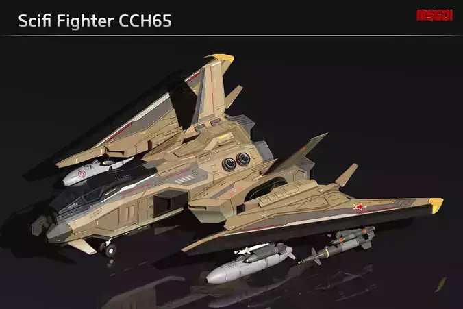 Scifi Fighter CCH65 Low-poly 3D model