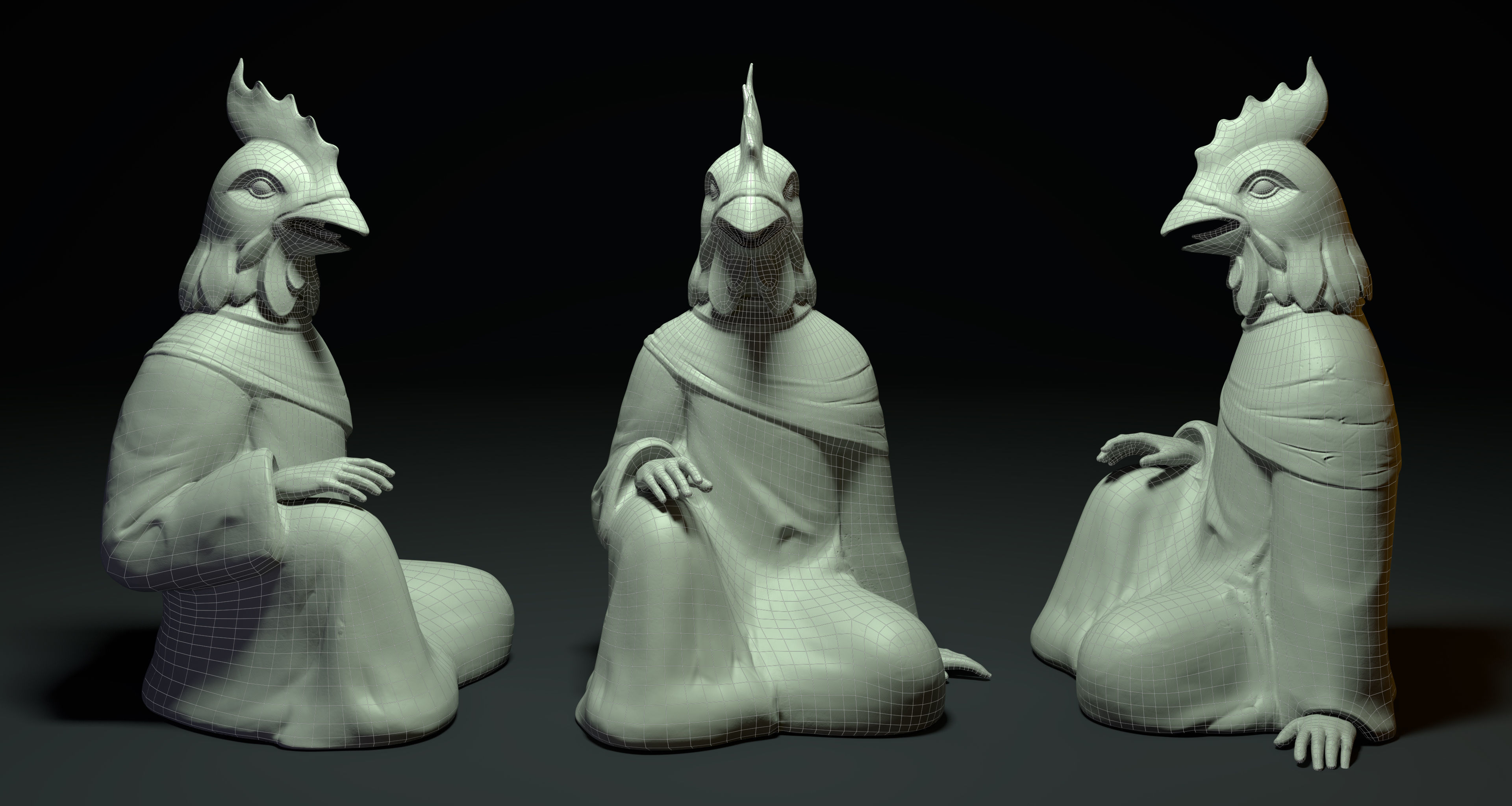 Bronze 12 Zodiac Animals Rooster Sculpture 3D model Low-poly 3D model_3