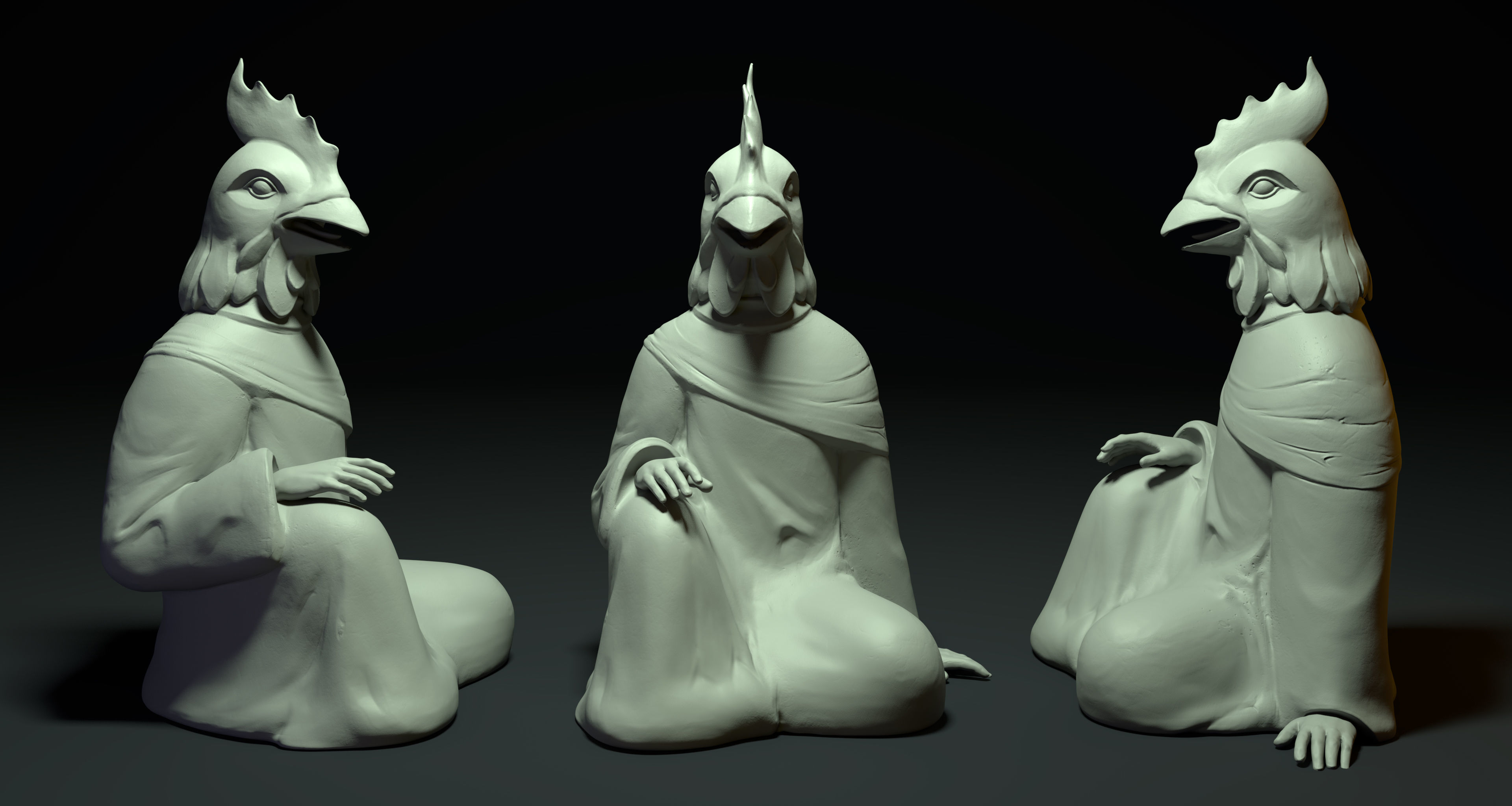 Bronze 12 Zodiac Animals Rooster Sculpture 3D model Low-poly 3D model_1