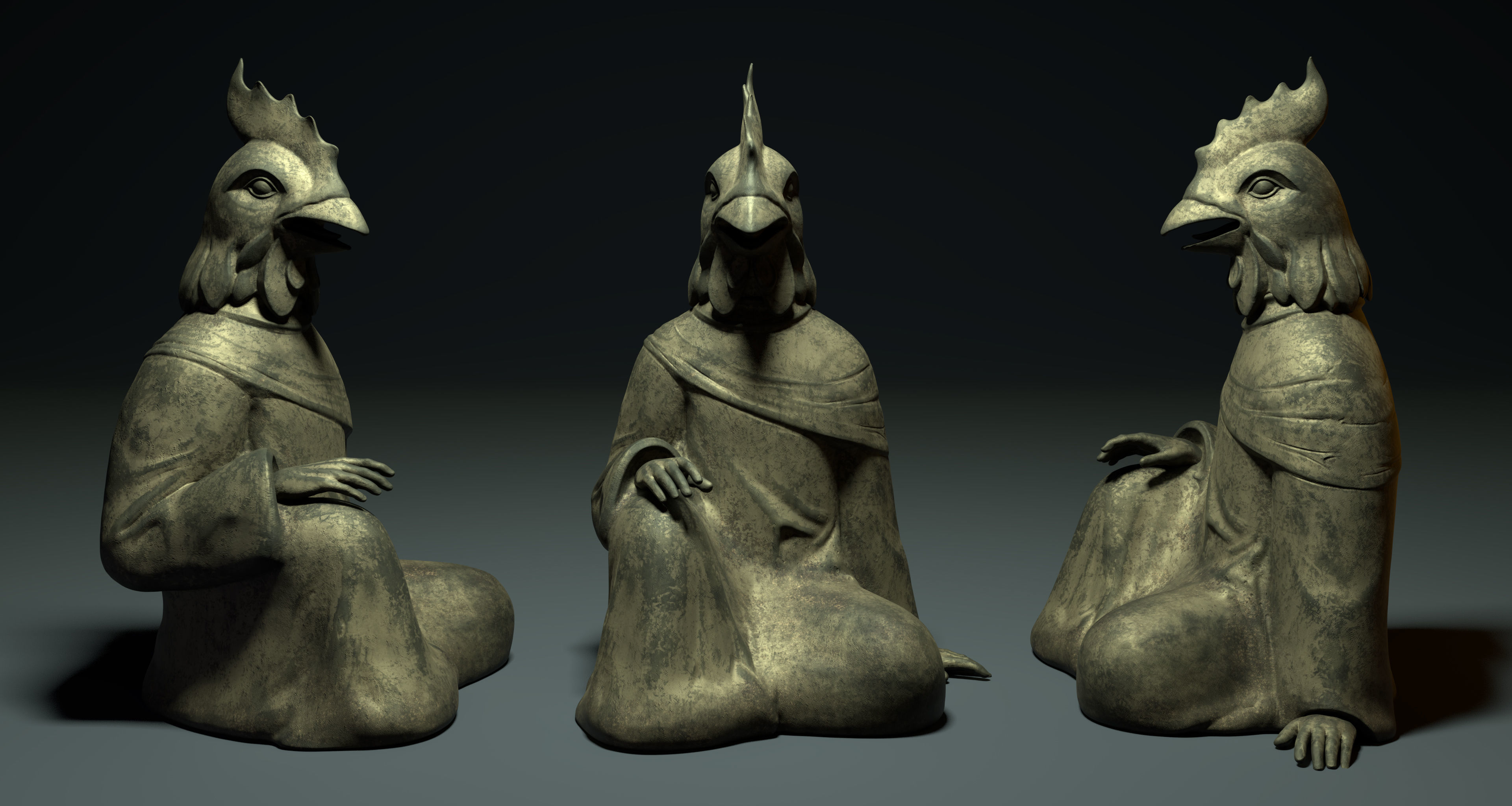 Bronze 12 Zodiac Animals Rooster Sculpture 3D model Low-poly 3D model_2