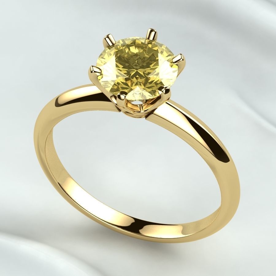 7mm Gemstone Tiffanys Style Gold Ring 3D print model_9