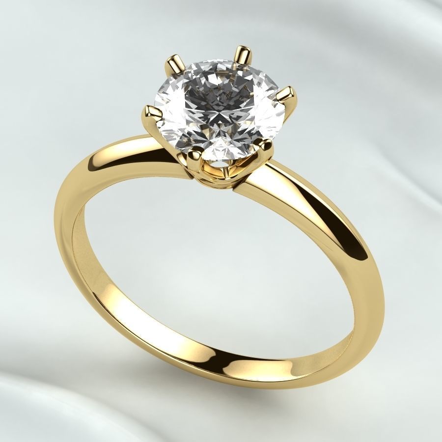 7mm Gemstone Tiffanys Style Gold Ring 3D print model_7
