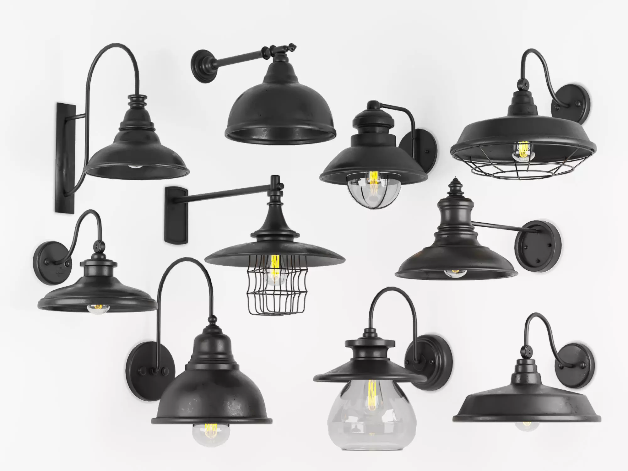 10 barn outdoor lights Low-poly 3D model