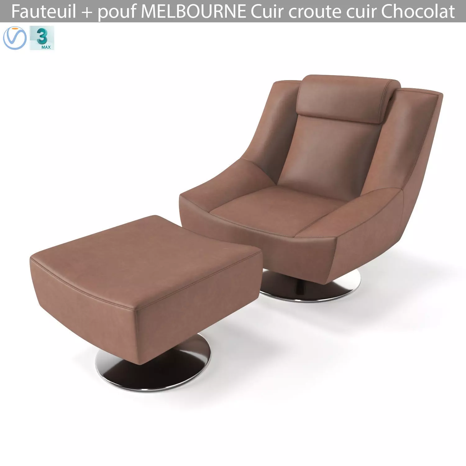 MELBOURNE armchair and ottoman Crust leather Chocolate 3D model