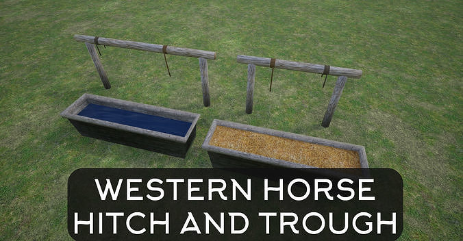 Lowpoly Western Horse Hitch And Trough Low-poly 3D model