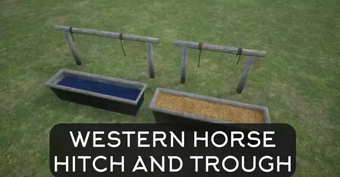 Lowpoly Western Horse Hitch And Trough