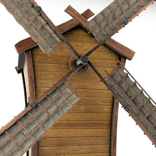 Windmill wooden cartoon 3D model 5