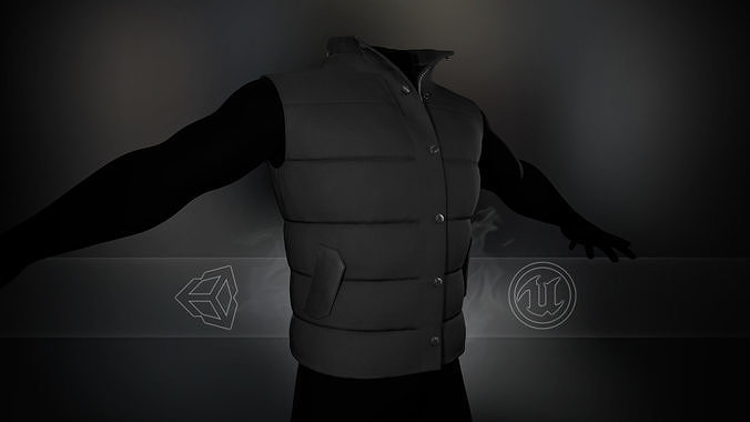 Black Puffer Vest Low-poly 3D model