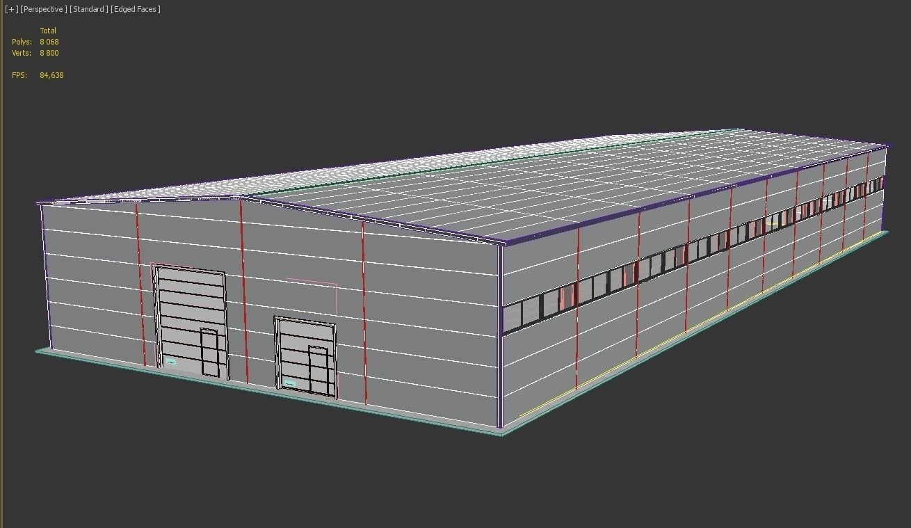 Industrial metal hangar Low-poly 3D model_9